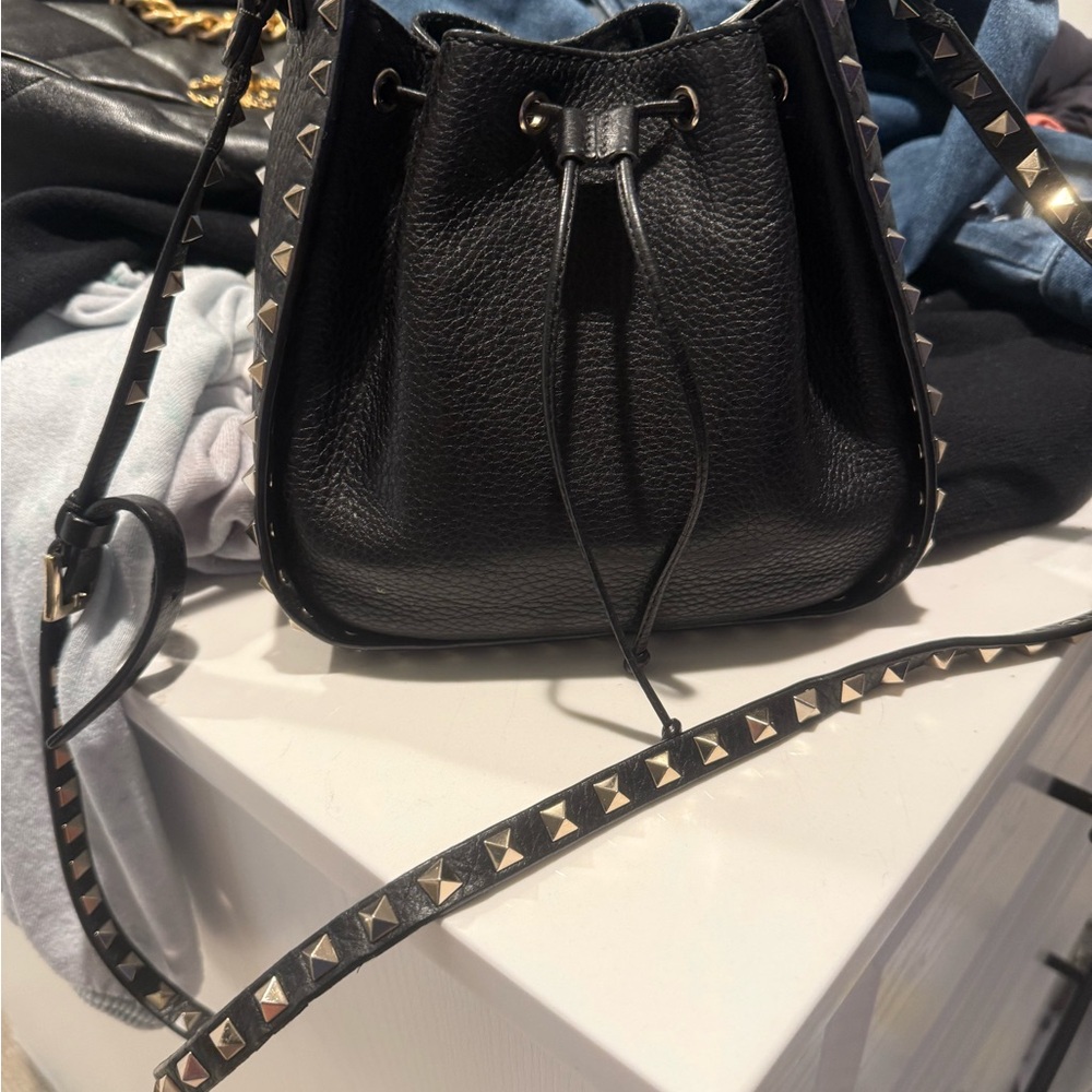 Valentino Garavani Black Leather Crossbody Bag with Studs